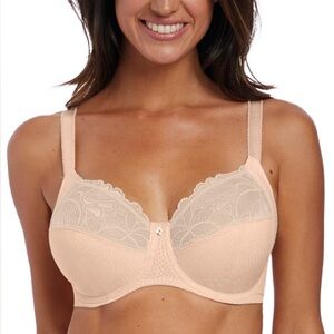 Fantasie Memoir 34D Nude Full Cup Side Support Underwire Bra Beige Rhinestone